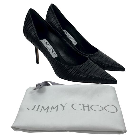 Jimmy Choo Love 85 Pleated Leather Pump Black Size 37.5 - Picture 15 of 15